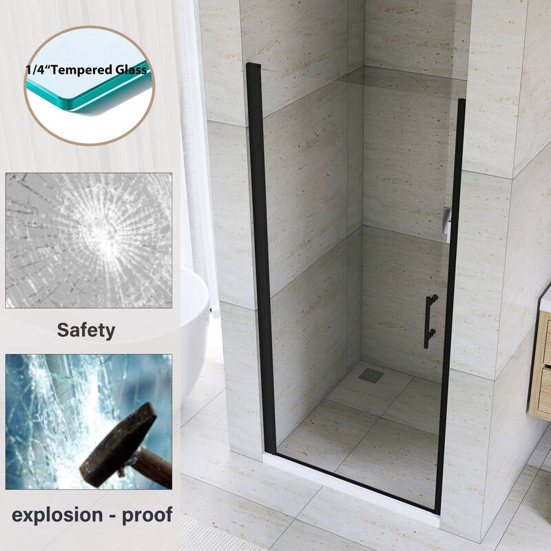Pivot Semi-Frameless Shower Door in Matte Black Finish