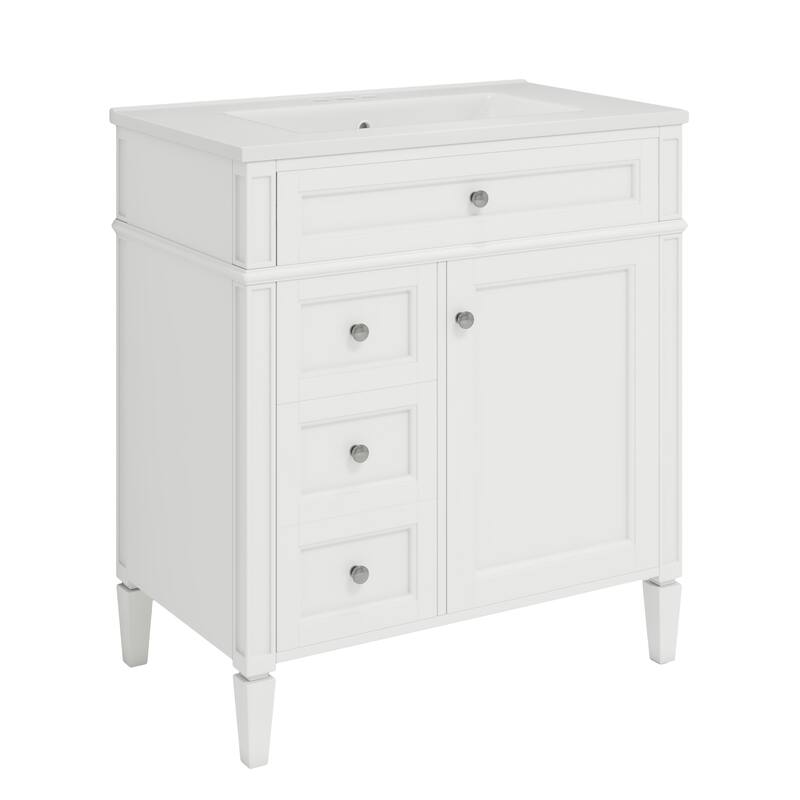 GDFStudio - Halmore Modern Freestanding Bathroom Vanity with Resin Sink, 2 Storage Drawers and a Tip-Out Drawer - 30'W