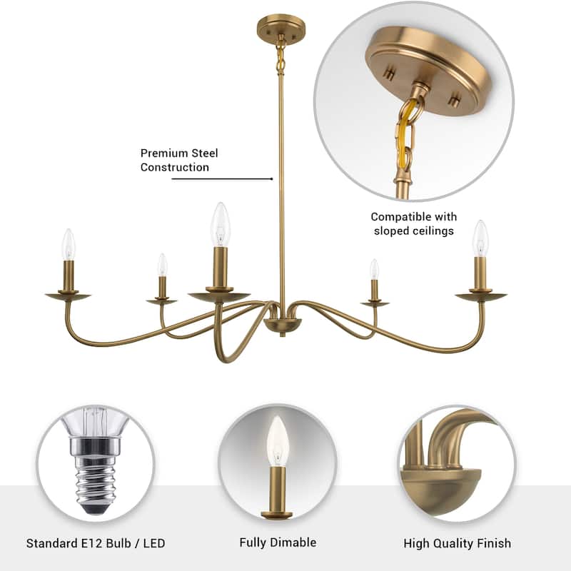 Brushed Gold Dimmable 5-Light Candle Chandelier