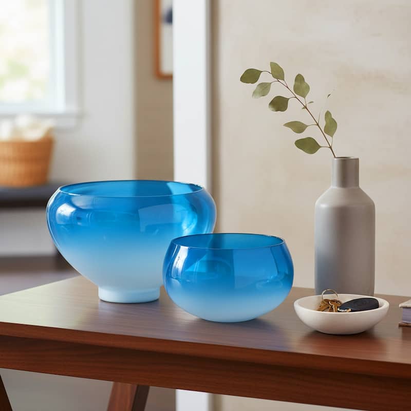 Decorative Glass Ombre Bowl - Home Decor - Set of 2 - 10", 13", Blue - 14.0" - Blue - 14.0"
