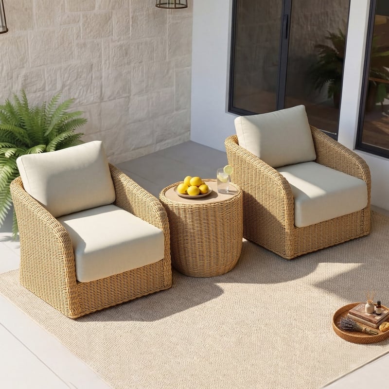 Spruce & Spring Patio Fruniture Outdoor Swivel Chair and Side Table