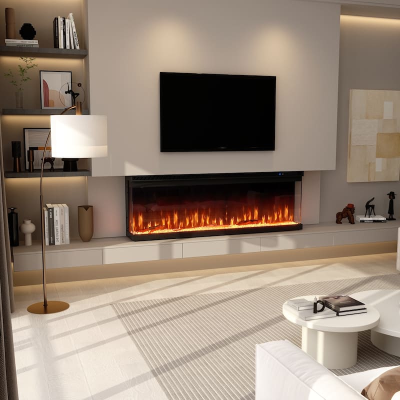 3-Sided Electric Fireplace with 12-Color Flame, Dual Heat Settings 750W/1500W, Smart App & Remote Control – 50/60/70 Inch - 50"W