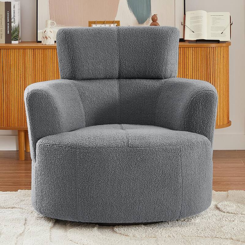 360° Swivel Chair, Upholstered Barrel Chair with Adjustable Headrest Modern Swivel Round Sofa Chair for Living Room