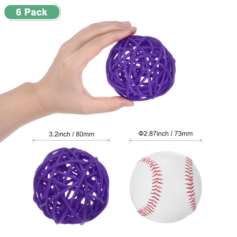 6-Pack Wicker Rattan Balls for Christmas/Weddings/DIY - Purple - 3.2 Inch