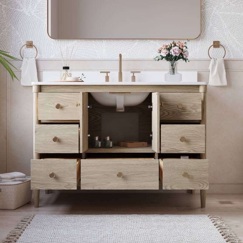 34''H Solid Wood Bathroom Vanity With Carrera White Quartz Top and Sink