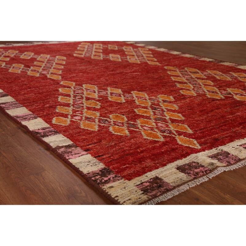 Red Geometric Moroccan Oriental Area Rug Handmade Tribal Wool Carpet - 6'7" x 9'10" - 6'7" x 9'10" - Red