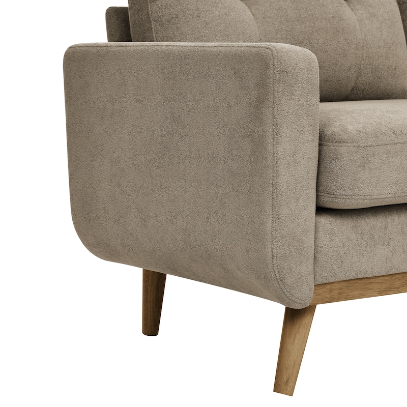 67.7" Wide Mid-Century Modern Tufted Loveseat Sofa in Khaki Polyester with Wooden Legs