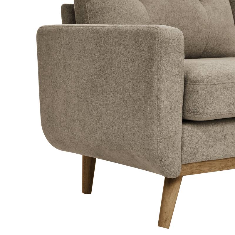 Grey Polyester Mid Century Loveseat Sofa with Solid Wood Legs - N/A