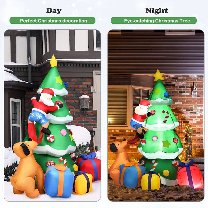 Costway 7 FT Inflatable Christmas Tree Santa Decor w/LED Lights - Green/Red/Yellow - 7 FT