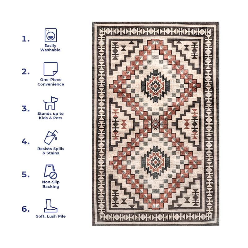 Nuloom Leighton SpinClean Machine Washable Southwestern Medallion Area Rug