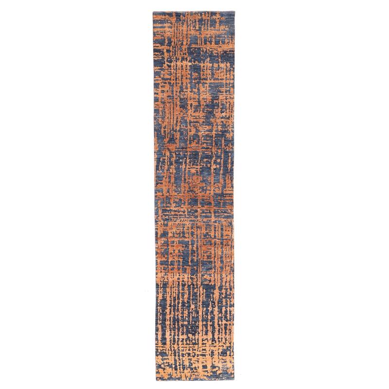 ECARPETGALLERY Hand-knotted Legacy Copper, Dark Blue Silk, Wool Rug - 2'6 x 12'3