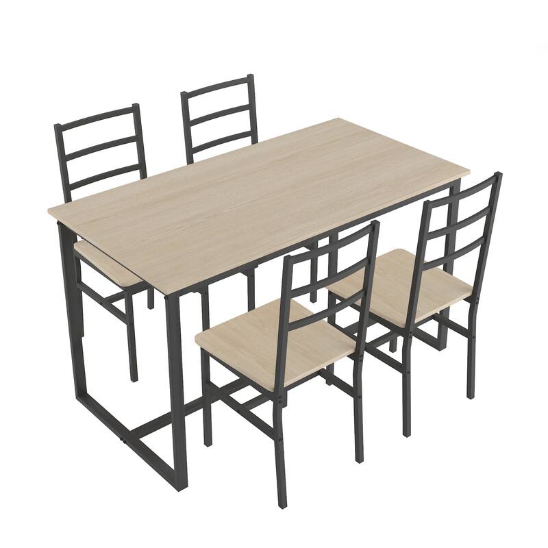 Modern 5-Piece Dining Table Set, Industrial Style with Backrest Stools for Dining, Writing, or Workbench