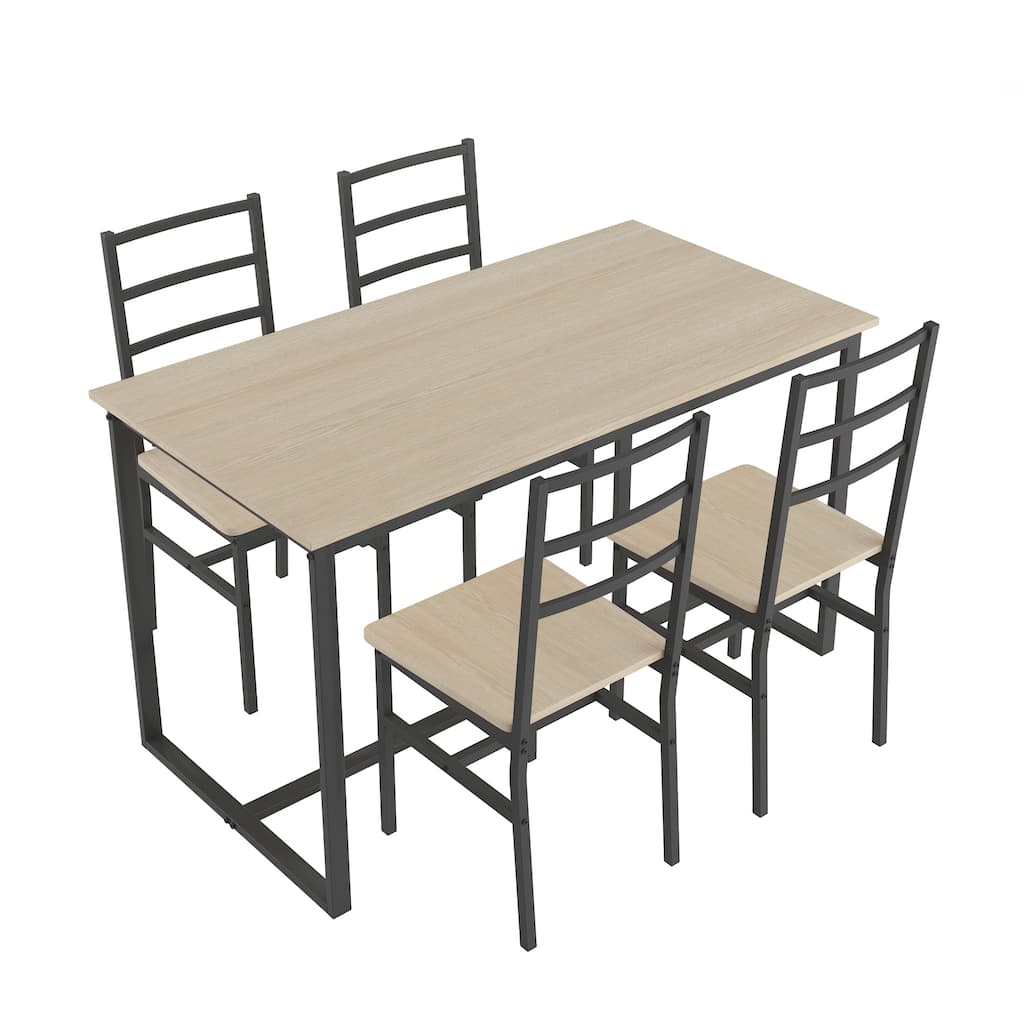 Simple Computer Table Writing Desk Workbench for Home Office, Dining Table and Chair Set with 4 Back Chairs