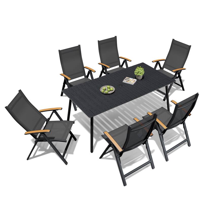 7/9-Piece Outdoor Patio Dining Set Aluminum Rectangular Dining Table and Folding Chairs