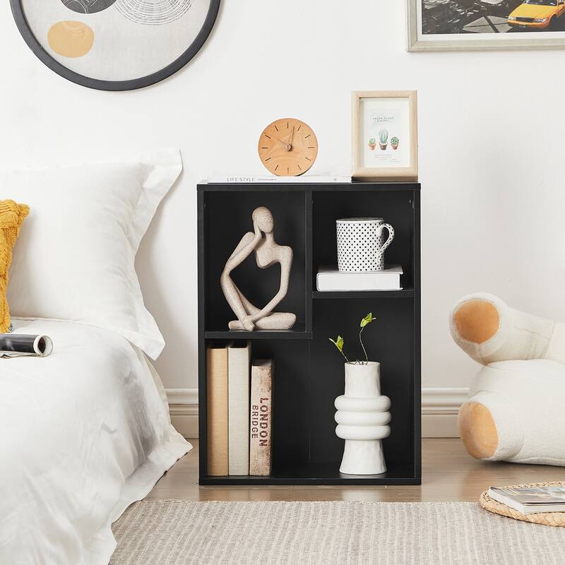 3 Cubes Wood Bookcase 3-Tier Bookshelf Storage Shelf - Black