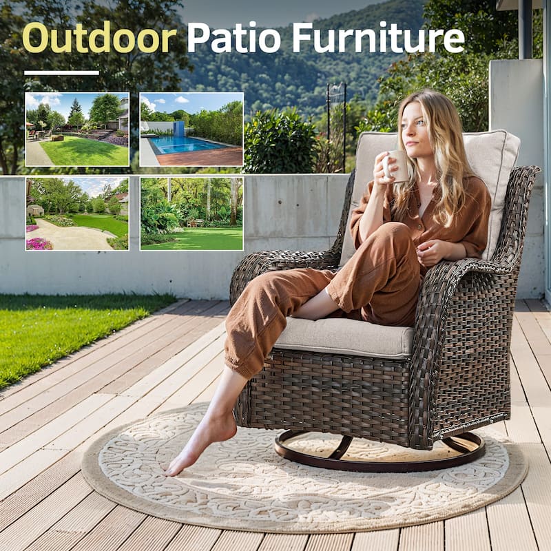 Outdoor Swivel Glider Rocker Chairs Table - 3 Piece - Brown