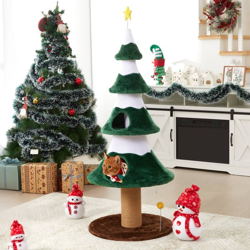 Christmas Tree Cat Tower for Indoor Cats - Green