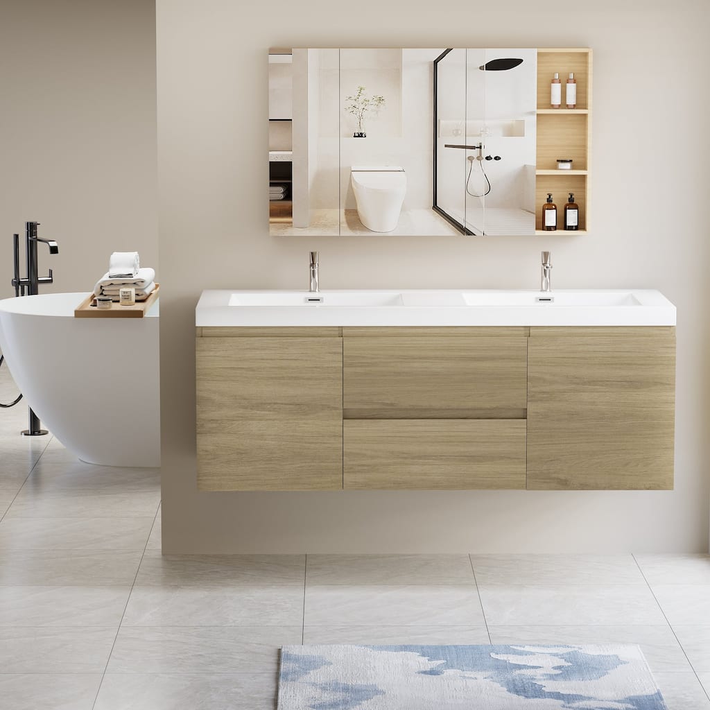 Plywood Floating Bathroom Vanity with Integrated Resin Sink