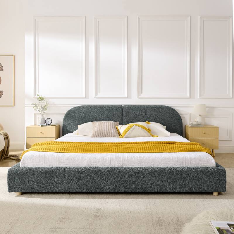 Stylish Curve-shaped Upholstered Platform Bed Frame Modern Minimalist Low Profile Bed with Curved Headboard Optional Storage Bed