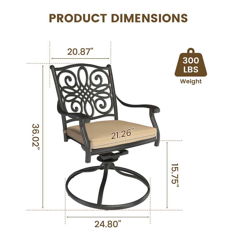 Clihome Outdoor Chair Cast Aluminum Flower-Shaped Backrest Swivel Chairs, Set of 2