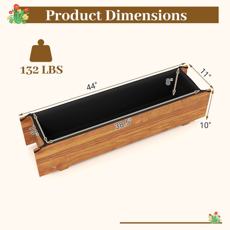 Costway 1/2 PCS Wooden Raised Garden Bed with Drainage Holes, Liner