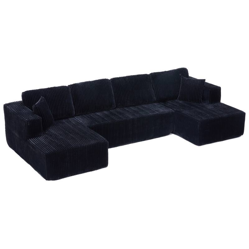 U-Shaped Modular Sectional Sofa, Modern Minimalist Corduroy Couch