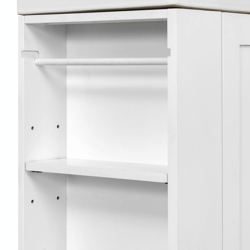 20-Inch Bathroom Vanity with Ceramic Sink - MDF Storage Cabinet with Drawer, Side Shelf and Silver Handle