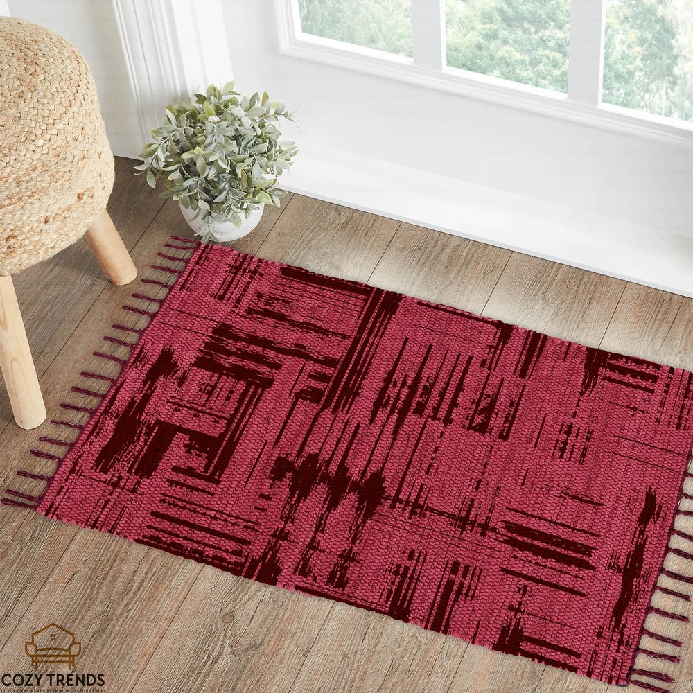 Authentic Hand-Woven Indian Cotton Rug 24''x36'' - Washable, Reversible, and Timelessly Stylish - 2'x3'