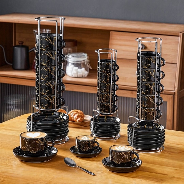 MALACASA Stackable 6-Piece Porcelain Espresso Cup Set for Coffee