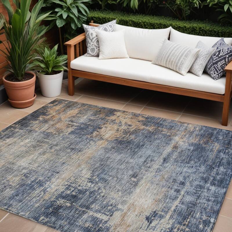 HomeRoots Abstract Transitional Rectangle Outdoor Rug - 9' X 12'