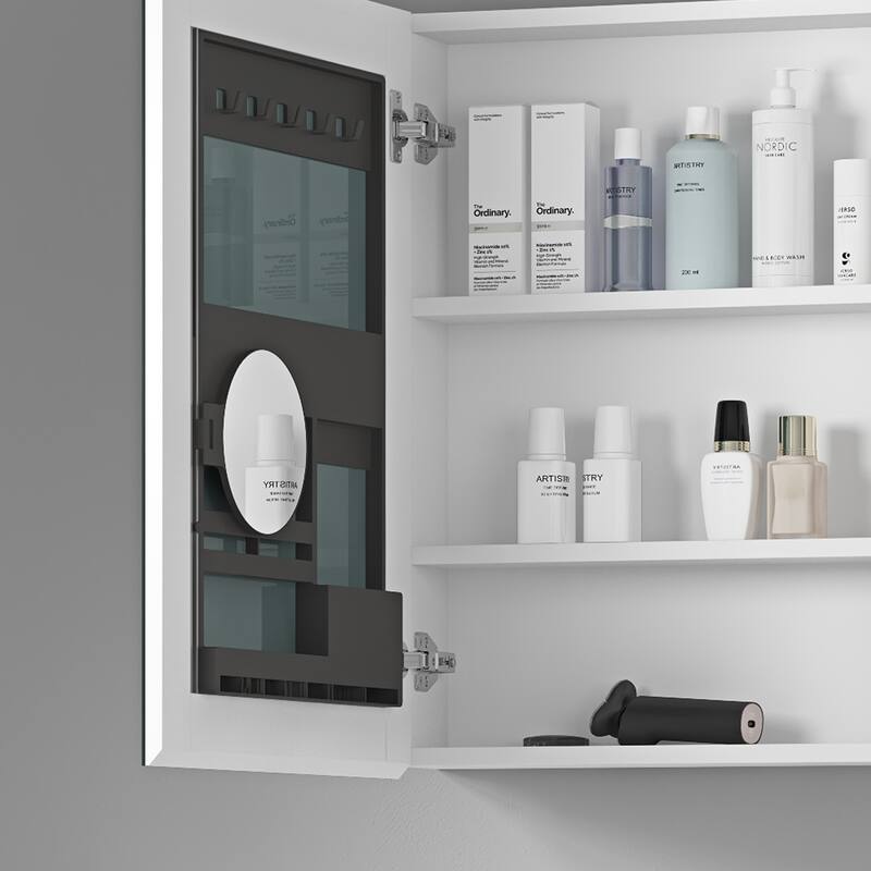 Wall Mounted Bathroom Medicine Cabinet with HD Mirror, Recessed or Surface Mount, Storage for Cosmetics & Personal Care