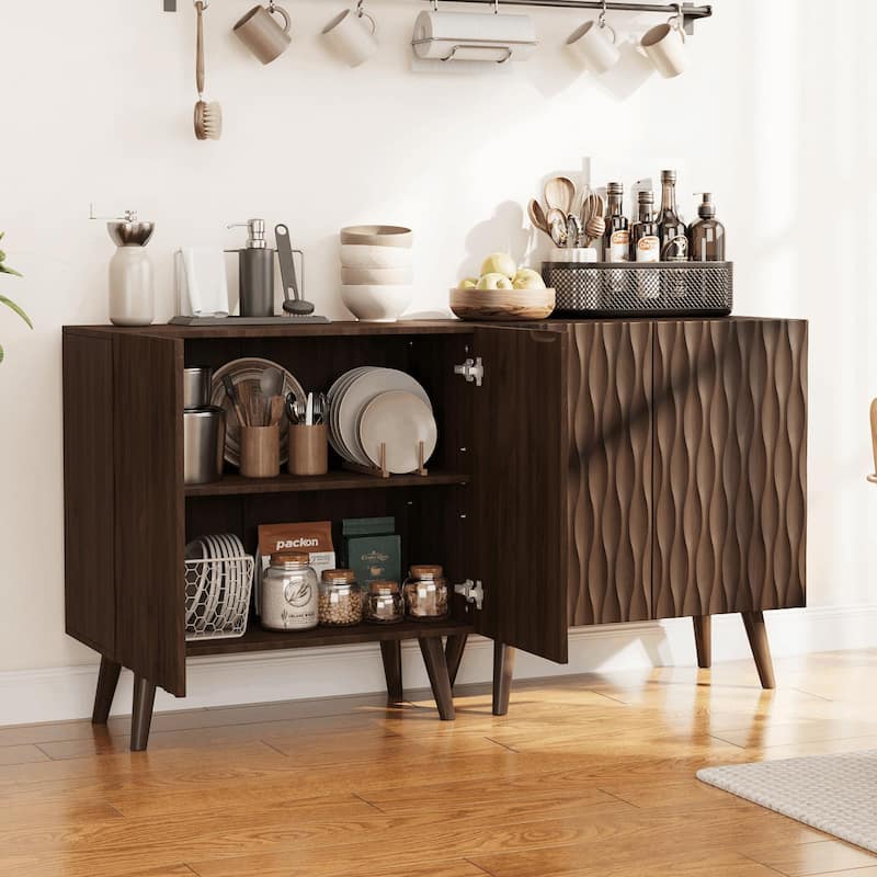 EROMMY Accent Storage Cabinet with Adjustable Shelves, Two-Door Wavy Door Sideboard for Dining Room or Entryway