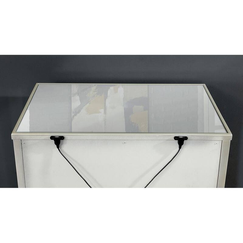 2 Drawers Night Stand with Mirror Panels Design in Silver