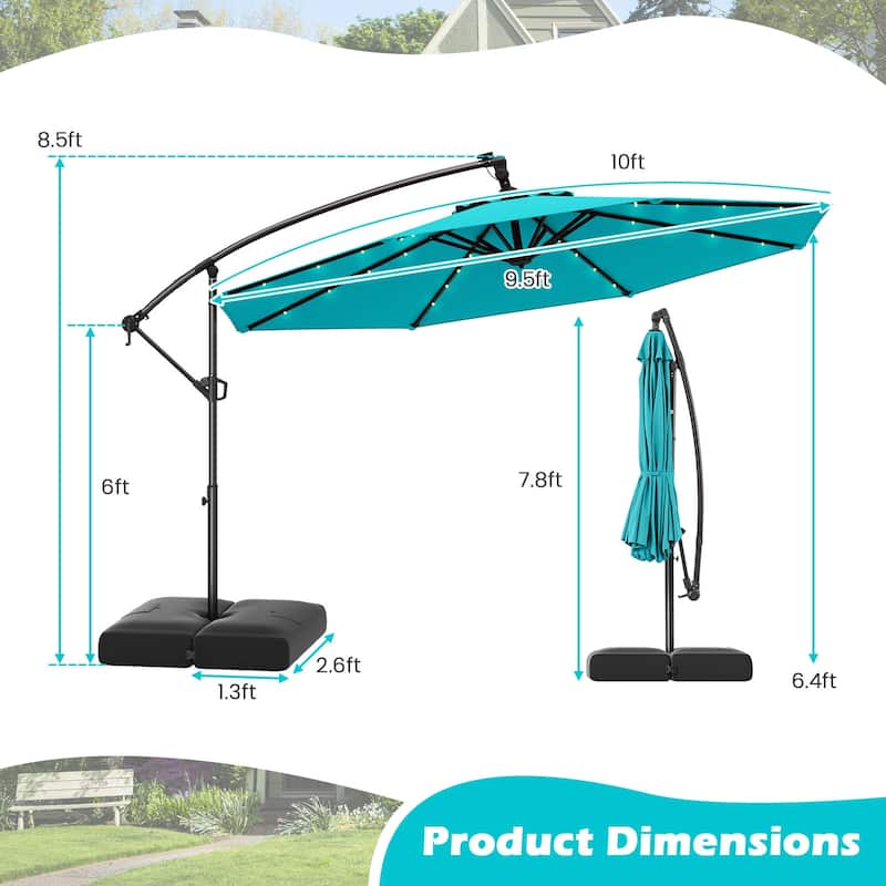 Gymax 10 FT Solar Offset Hanging Umbrella Patio Cantilever Umbrella w/
