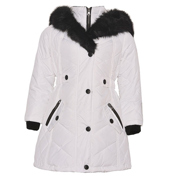 Shop Kc Collections Little Girls White Black Faux Fur Trim Hooded