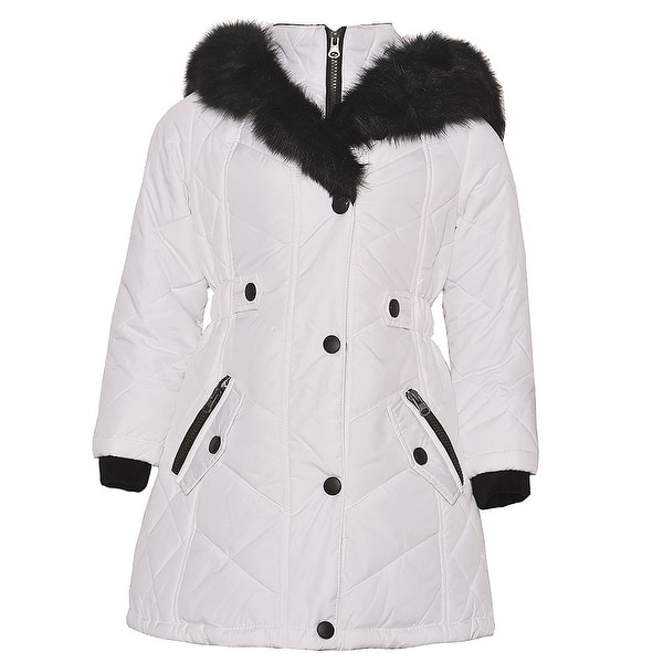 Shop Kc Collections Little Girls White Black Faux Fur Trim Hooded