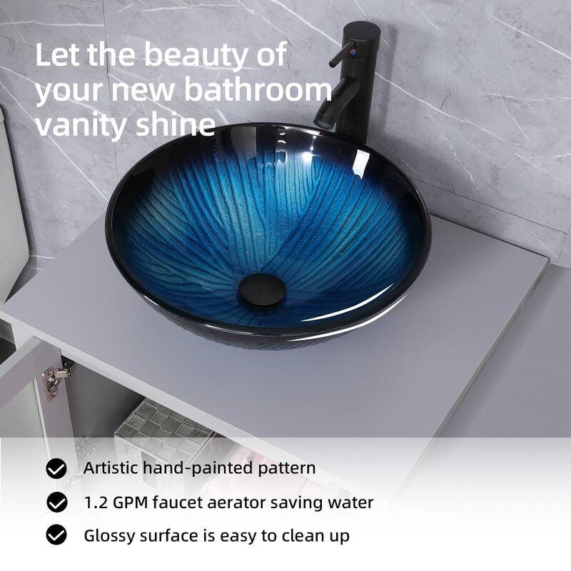 36" Bathroom Vanity Sink Gray Set with Side Cabinet Vessel Sink Mirror Faucet Combo