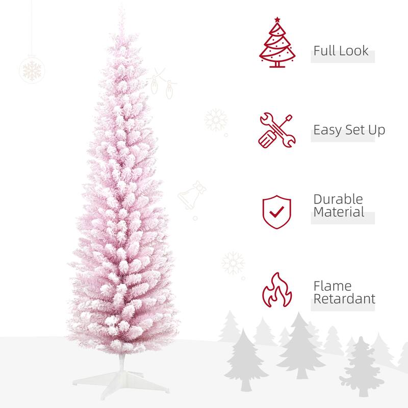 HOMCOM 6' Snow Flocked Artificial Pencil Christmas Tree, Slim Xmas Tree, Green - 5.89 ft
