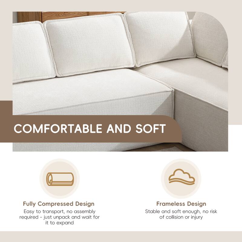 129.5" Chenille Modular Sectional Sofa with Wrinkle-Resistant Fabric, 6-Seater L-Shaped Cloud Couch, No Assembly Required