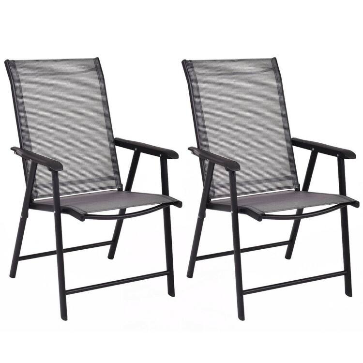 Set of 2 Outdoor Patio Folding Chairs with Comfortable Ergonomic Armrests - 27" x 23" x 37" (D x W x H)
