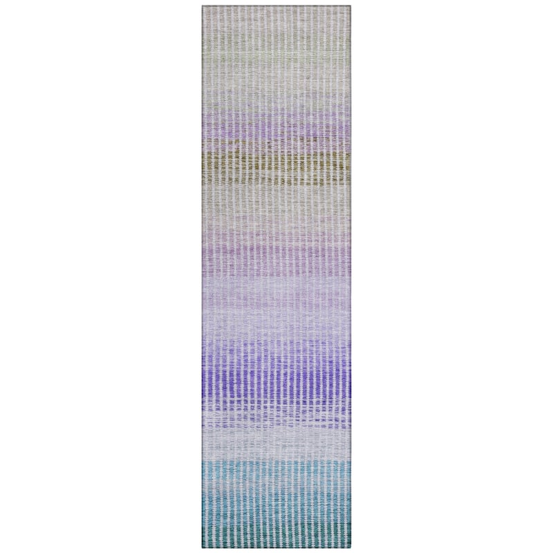 Machine Washable Indoor/ Outdoor Contemporary Stripes Chantille Rug