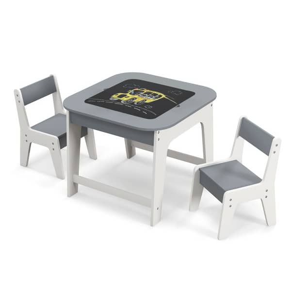 slide 2 of 21, Kid's Table and Chairs Set with Double-sized Tabletop - 24" x 24" x 19.5" Grey