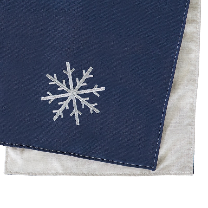Sorra Home Sunbrella Two-sided Embroidered Snowflake Christmas Table Runner - Single - Spectrum Indigo - 108 in x 16 in