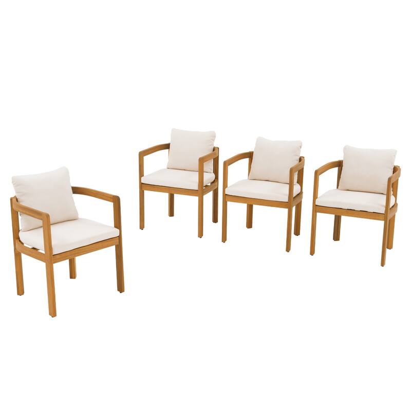 Outdoor 4-piece Wood Chairs With Large U-shaped Backrests