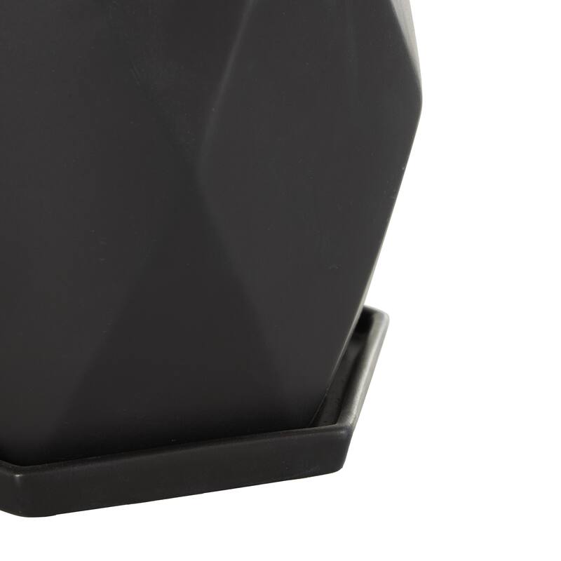 Black or White Ceramic Patterned Geometric Indoor Outdoor Planter with Attached Saucer (Set of 3)