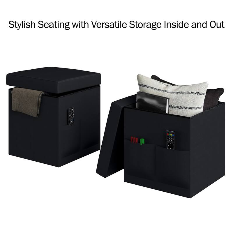Lavish Home 15 Inch Tuffted Folding Foot Rest Storage Ottoman, Set of 2