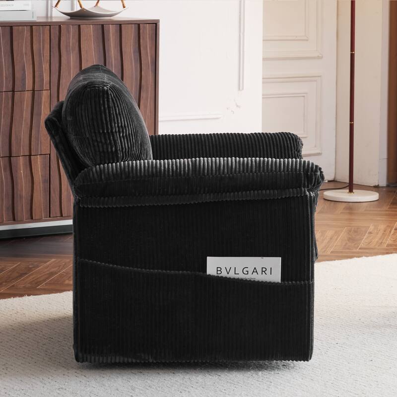 33 Inch Oversized Swivel Corduroy Lounge Chair - Grey Chenille Single Sofa Chair for Various Spaces