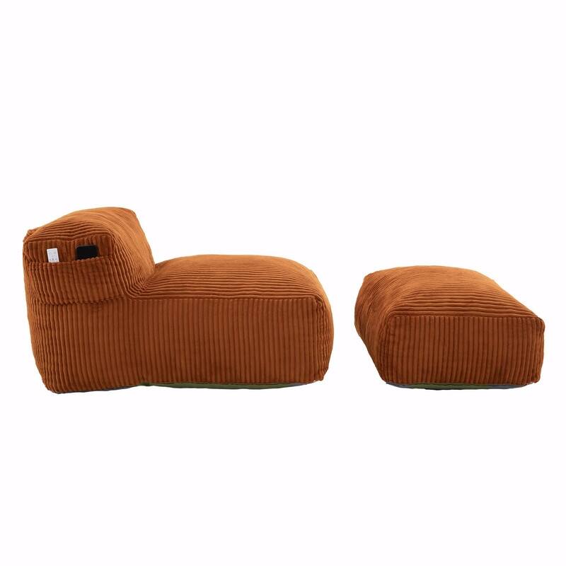 Large Memory Foam Bean Bag Chair for Adults, Corduroy Lounger Sofa with Ottoman