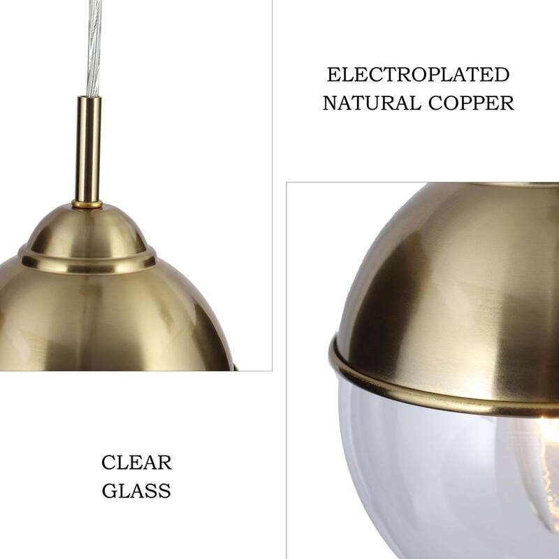 Modern Gold 1-Light Glass Globe Pendant Lights Kitchen Island Lights for Dining Room - 6" D x 9" H
