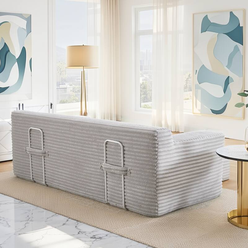 Minimalist Loveseat Sofa Bed with Steel Frame, 2-Seater Settee with Square Armrests for Living Room Apartment